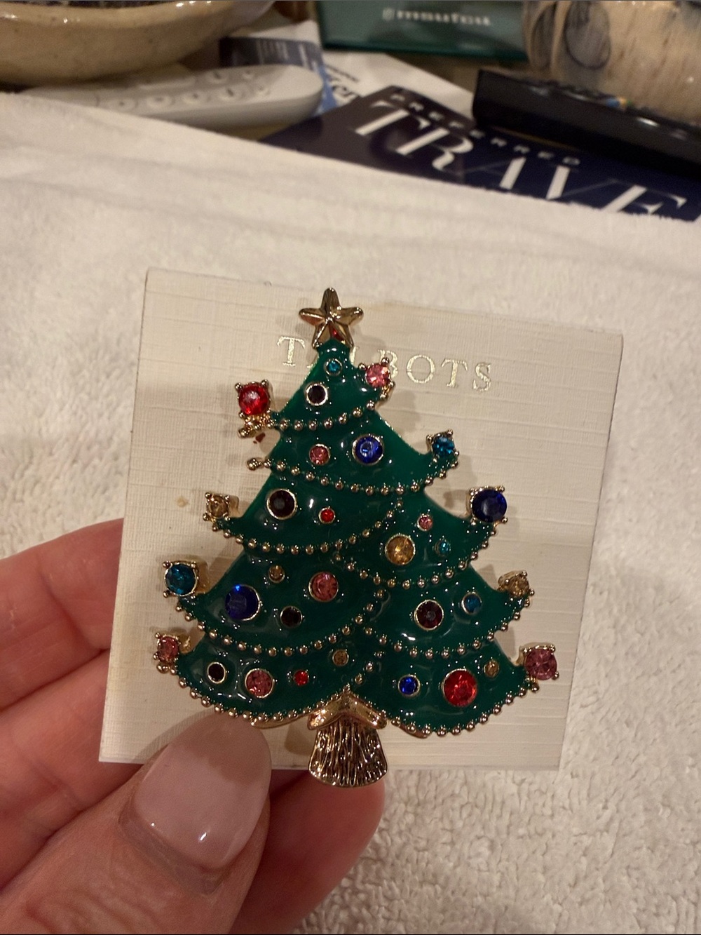 Anne Klein Green Christmas Tree Brooch with Multicolored Gems